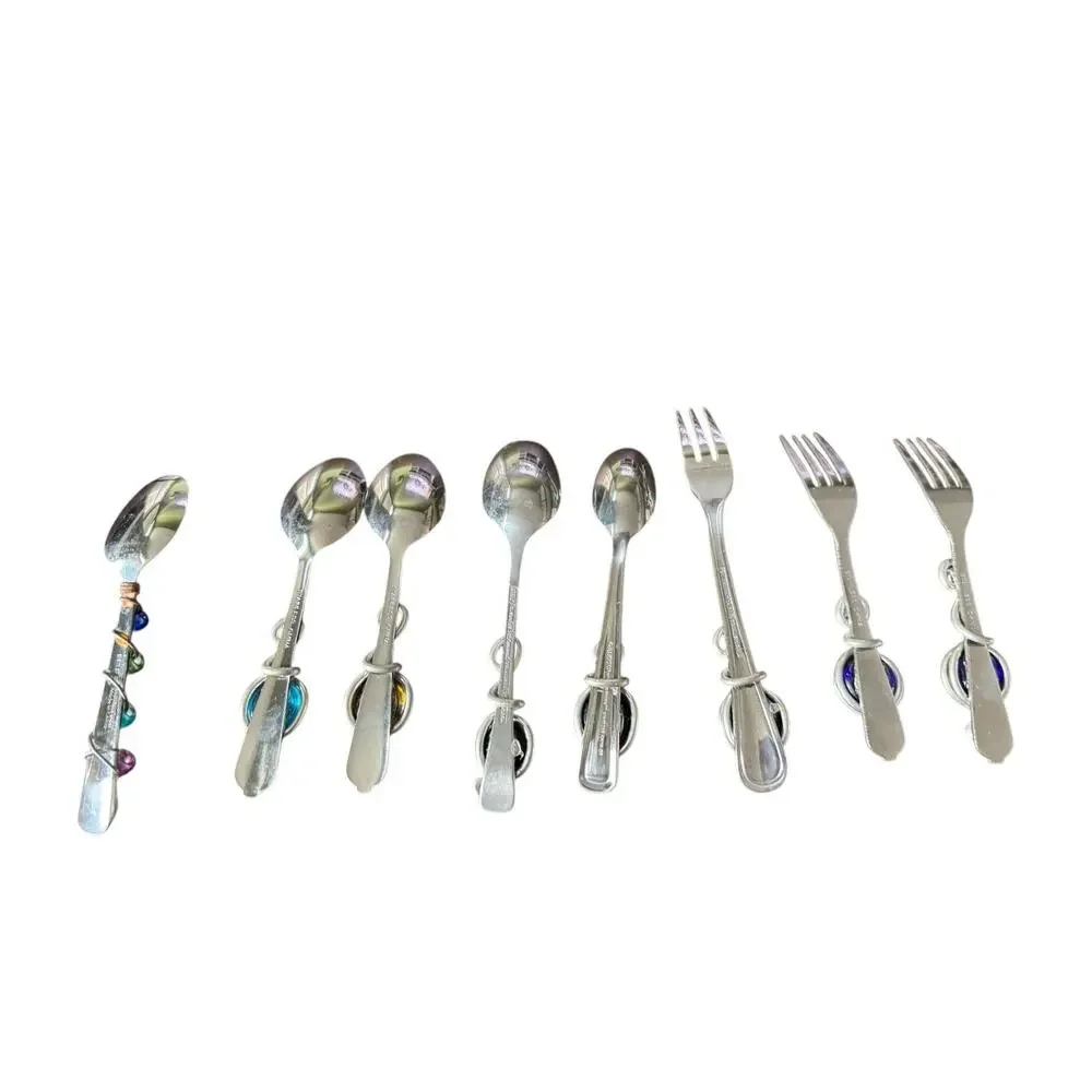 Lot 25 Jeweled Handle Spreaders Spoons‎ Forks Mixed Brands Stainless Wire Wrap